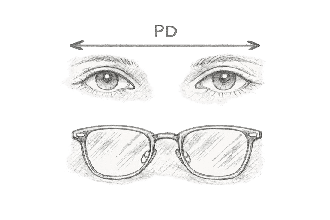 Illustration showing pupillary distance between two eyes