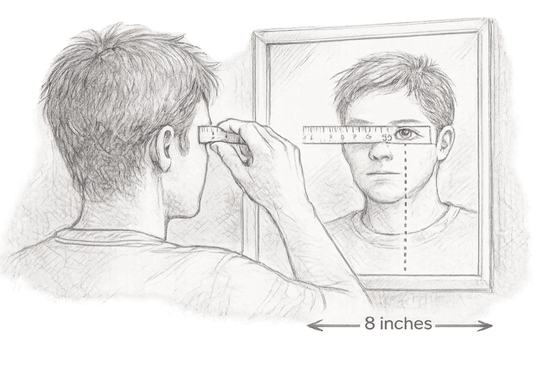 Measuring PD with mirror and ruler