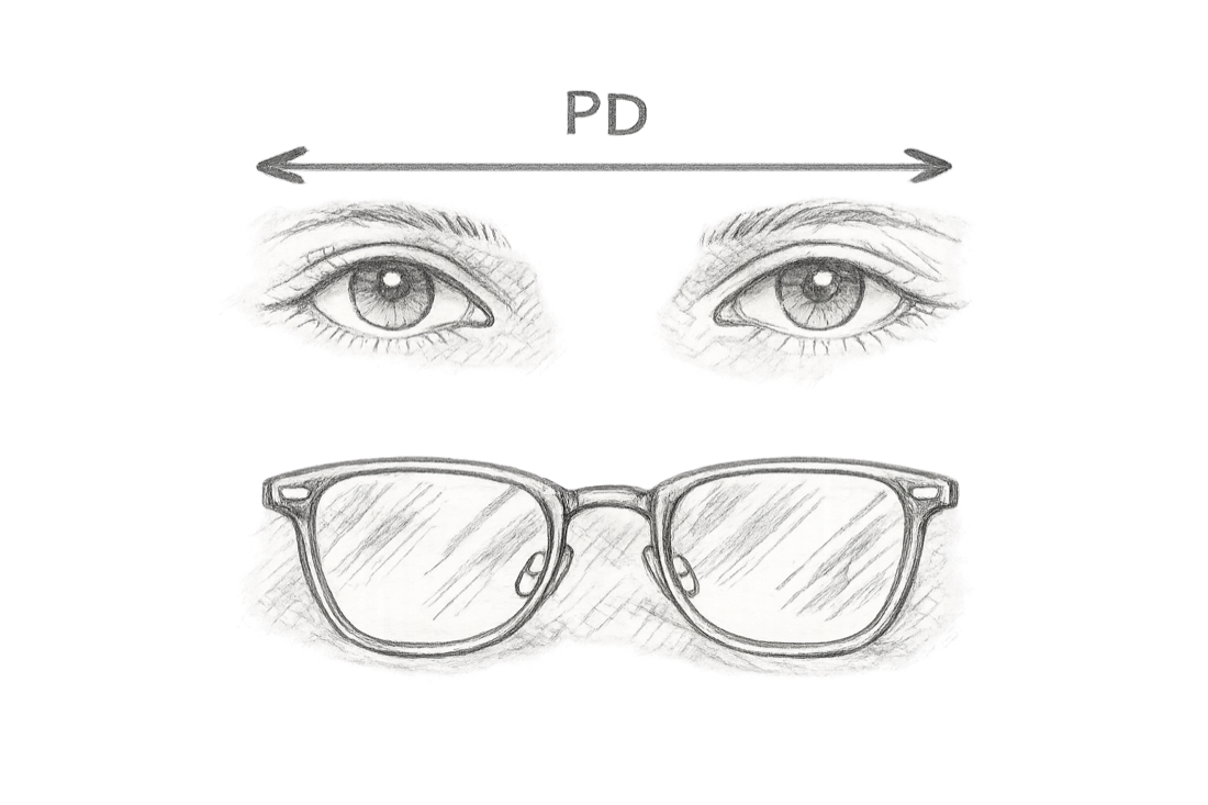Illustration showing pupillary distance between two eyes