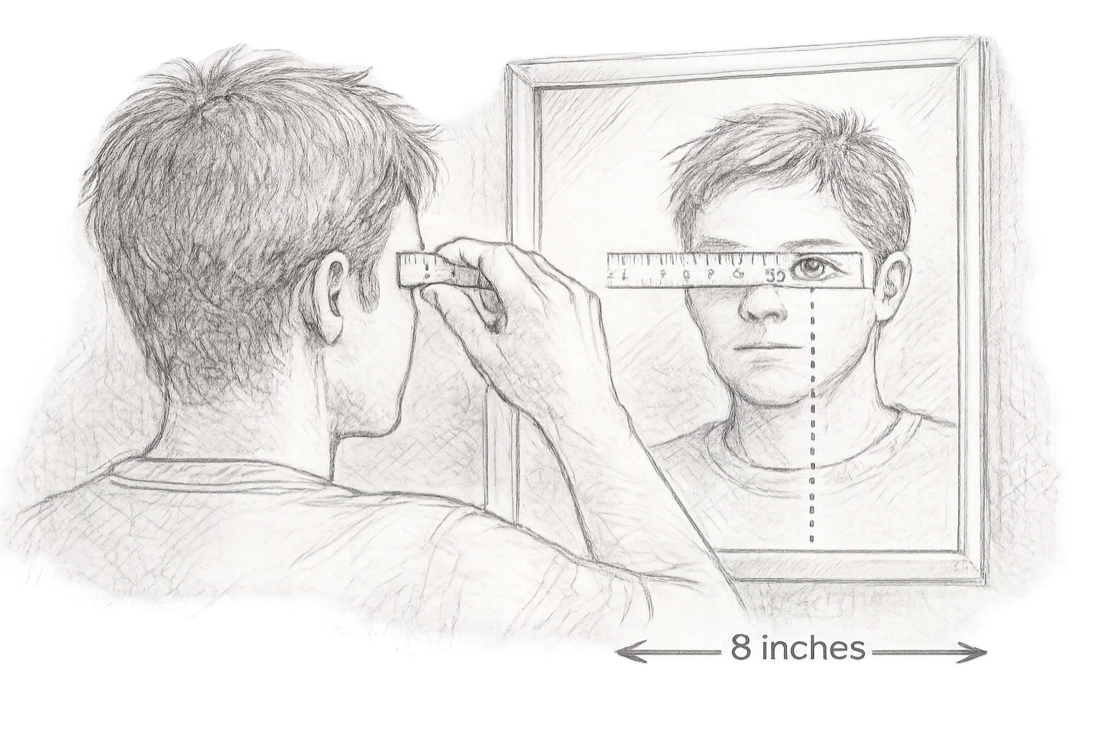 Measuring PD with mirror and ruler